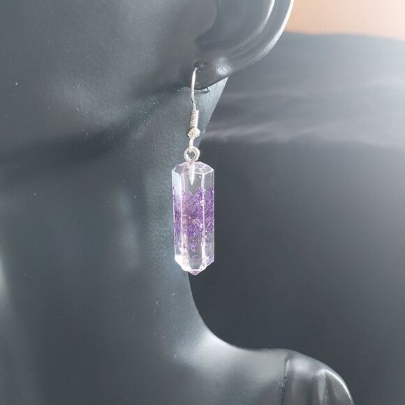 PURPLE DANDELOIN GEO DANGLE EARRINGS - Picture 9 of 10
